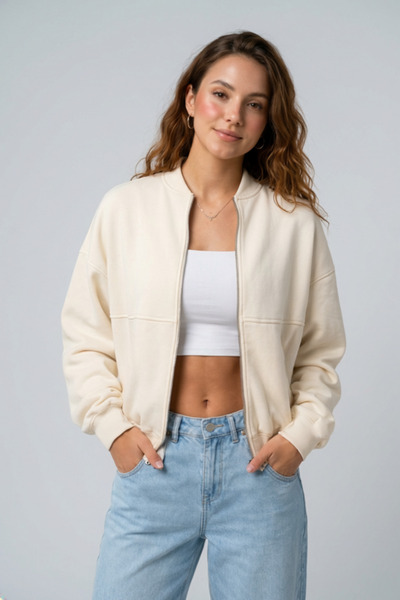 Runades Hanorac de damă oversize, cu fermoar, tip bomber casual