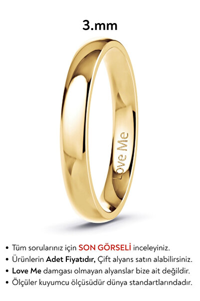 Love Me 3mm Mücevher Kalitesinde Bombeli Parlak Altın Renk Kararmaz Unisex Çe...