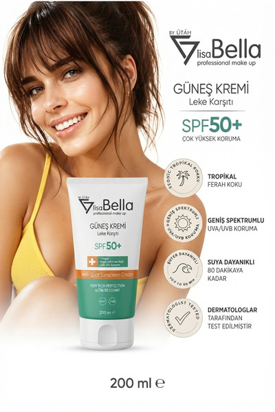 BY UTAH LİSA BELLA Spf 50+ Sunscreen Cream – Broad Spectrum Uva/Uvb Protectio...