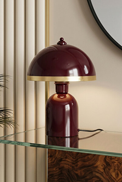 Marrien Luna Golden Lampshade with Burgundy Metal Body - 25 cm - Living Room ...