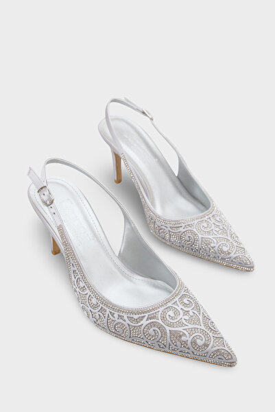 Capone Outfitters Melony Medium Heeled Stoned Open Back Satin Women's Shoes