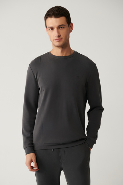 Avva Erkek Antrasit Bisiklet Yaka Baskılı Soft Touch Regular Fit Sweatshirt A...