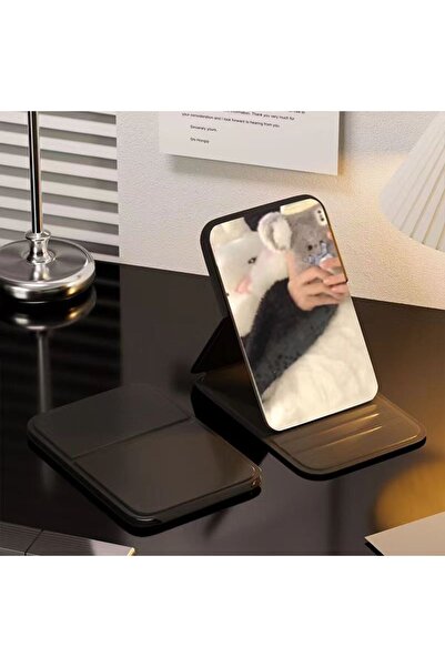 Choice black Desktop Makeup Mirror Solid Color PU Leather Simple Portable Han...