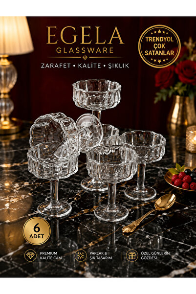 çukurova home 6 lı Kristal Cam Ayaklı Papatya Model Sunumluk (100 ml )