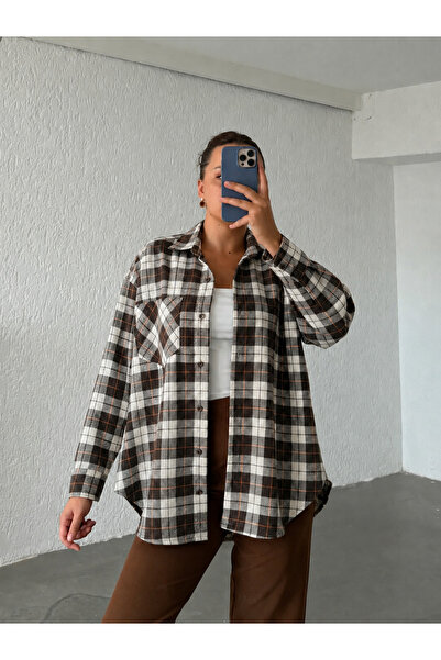 LB Laluna Butik Women's Relaxed Plaid Melton Shirt