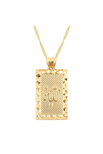 Herşey Nota Allah Lafzı Gold Altın Kaplama Dikdörtgen Kadın Kolye