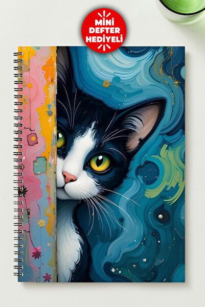 BLACKONECLASS Cute Cat A5 Metal Spiral Unlined Cardboard Cover Cute Cat Notebook
