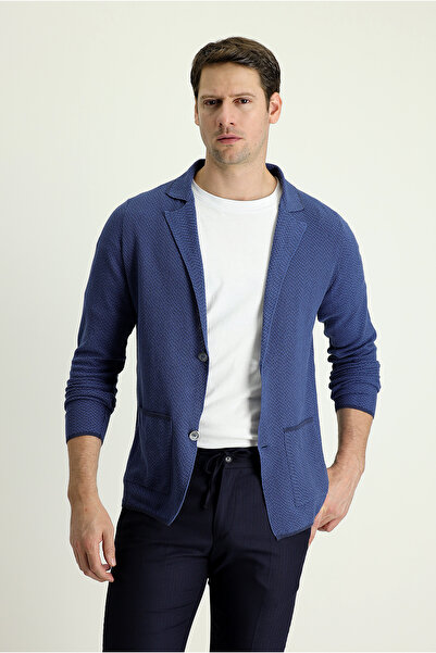 Kiğılı Slim Fit Dar Kesim Desenli Pamuklu Triko Hırka