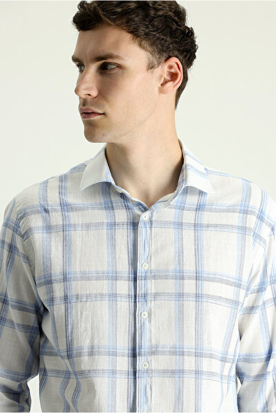 Kiğılı Long Sleeve Slim Fit Slim Fit Plaid Cotton Linen Shirt