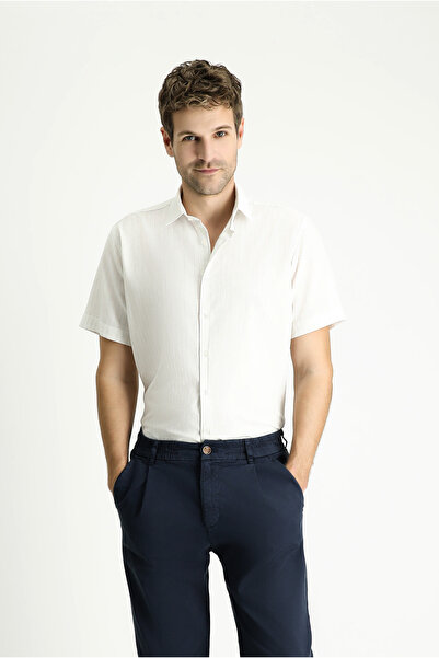 Kiğılı Cotton Striped Short Sleeve Sports Shirt - Regular Fit