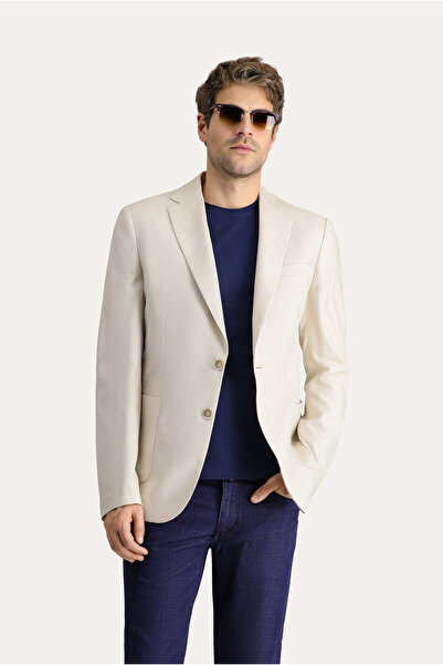 Kiğılı 8 Drop Muscle Fit Long Athletic Cut Classic Patterned Linen Blend Jacket