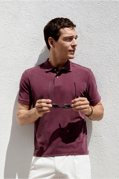 Kiğılı Regular Fit Snap Fastener Polo Collar Ribbed Detail Lyocell Blend T-Shirt