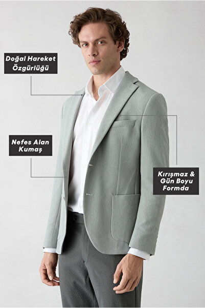 Kiğılı Techno-Line 7 Drop Slim Fit Dar Kesim Mono Yaka Keten Karışımlı Çizgil...