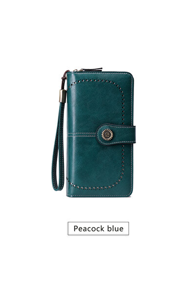 Choice3 Y1660-Peacockblue RFID Retro Three Fold Large Capacity Long Wallet Fa...