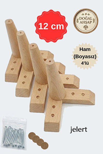 Jelert Masif Gürgen Ahşap 12 cm Ham-4'lü, Mobilya Yükseltme Ayağı, Robot Süpü...