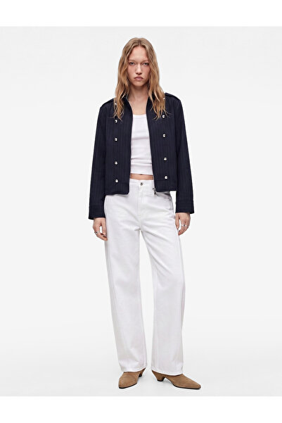 Koton Long Sleeve Buckle Detailed Epaulet Zipper High Collar Crop Jacket