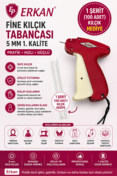 ERKAN FİNE KILÇIK TABANCASI 5 MM 1. KALİTE + 100 ADET ŞEFFAF KILÇIK HEDİYE