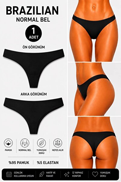 Ka Art Gallery Brazilian. Cotton Basic Normal Waist Brazilian Panties. Black