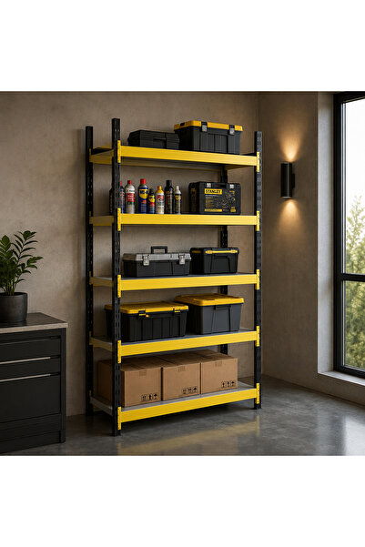 RafBurada 5 Katlı Tekli Midi Rack - Ekonomik Depo,Arşiv, Kiler Rafı Siyah-Tur...