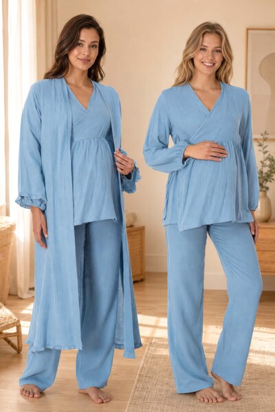 ByLohusa Comfortable Cut Muslin Fabric Maternity Pajama Set with Nursing Feat...