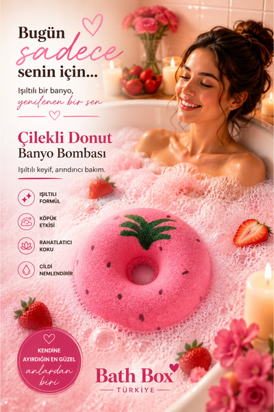 bath box Bathbox Donut Çilek Kokulu Banyo Topu Nem Bombası