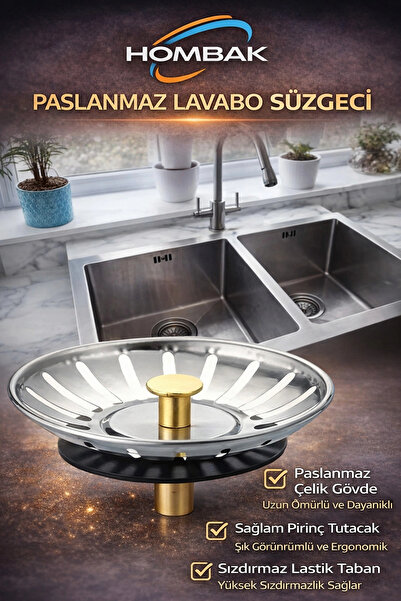 Hombak Paslanmaz Çelik Süzgeç Lavabo Evye Filtre Mutfak Gider Süzgeci Ve Tıka...