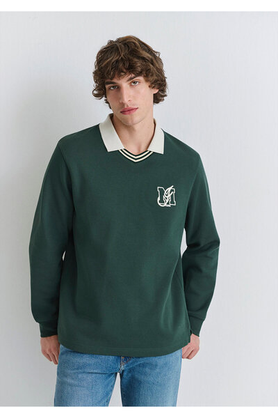 Mavi M Logo Polo Neck Green Interlock Sweatshirt 0S10487-71539