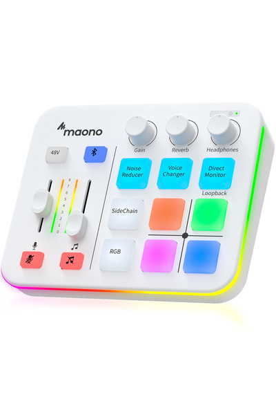 Choice1 خلاط صوت الألعاب MAONO G1 NEO الأبيض، مؤثرات صوتية مخصصة، إضاءة RGB، ...