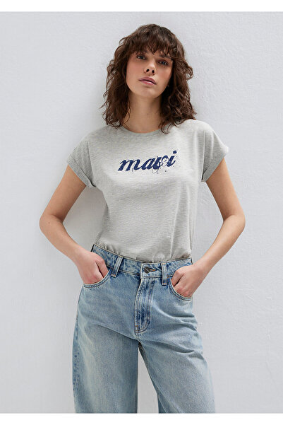 Mavi Graues, locker sitzendes T-Shirt mit Logo-Print - 166422 -25702