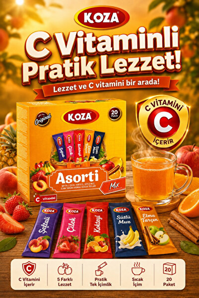 Koza Meyve Bahçesi 5'li Asorti Mix Pratik Lezzet Tek İçimlik Oralet Çayı Karışık Paket 5 x 4 - 20 Stick