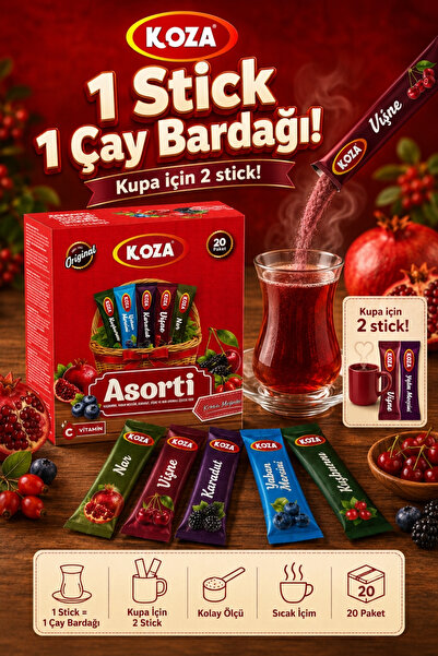 Koza Kırmızı Meyveler 5'li Asorti Mix Pratik Lezzet Tek İçimlik Vitamin Karışık Paket 5 x 4 - 20 Stick