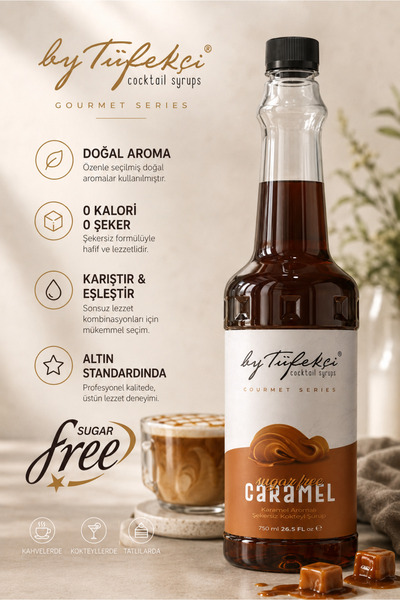 By Tüfekçi Şekersiz Vanilya Kahve Şurubu 750 ML | Doğal Aroma | 0 Şeker 0 Kalori | Şurup Pompası Hediyeli