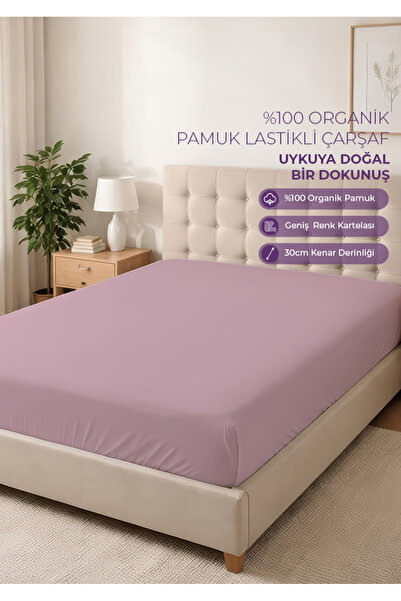 Days In Colours 100% Organic Cotton Fitted Sheet - 160X200 - Lilac - Dolmabah...