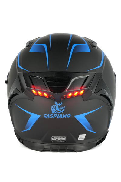 Caspiano HOMER Full-Face Led Işıklı Motosiklet Kaskı Matt Black / Blue ECE-R ...