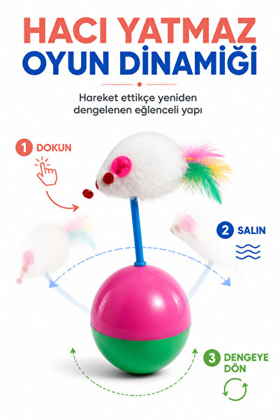 COZY SENSE Pembe Fareli Oyun Topu Hacı Yatmaz Yavru Kedi Oyuncağı Akıllı