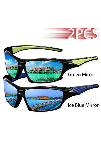 choice2 GreenMirror-IceBlue 2PCS Fashion Color Splicing Vintage Driving Fishi...