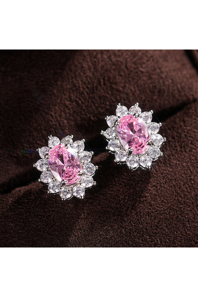 Choice E695 Huitan Full Zircon Stud Earrings for Women Blue/Purple/Red/Pink/B...