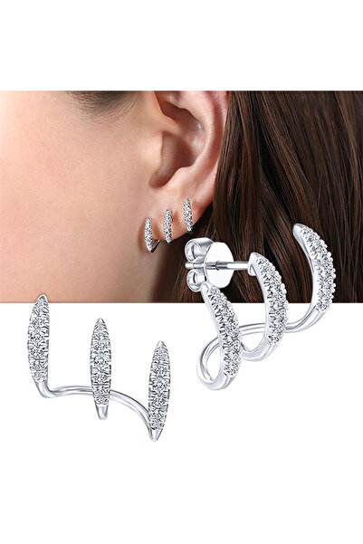 Choice E1713 Huitan Silver Color Claws Stud Earrings with Crystal AAA CZ Ston...