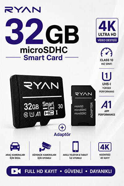 Ryan 32 GB Hafıza Kartı Micro SD Kart ve Adaptörü 100 Mb/s