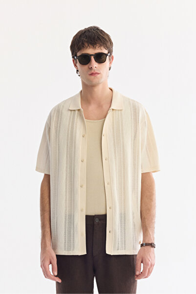 Avva Erkek Ekru Klasik Yaka Pamuklu Kısa Kollu Regular Fit Gömlek A61Y2200