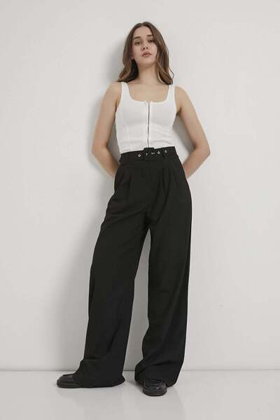 Arma Life Armalife 0459 High Waist Pleated Ke Belt Palazzo Women's Trousers