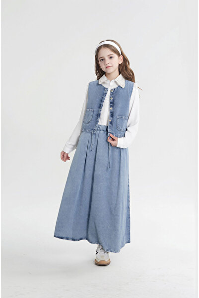 Joui Co Girl's Denim Jeans Set 3-Piece Set Jacket Skirt Shirt Suitable for Da...
