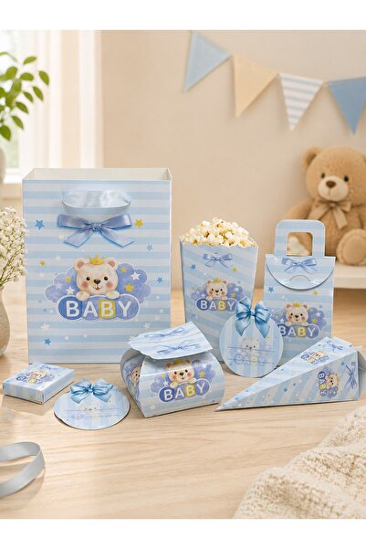 Parti Adresi Mavi Ayıcıklı Baby Parti Seti – 80 Parça Bebek Doğum Günü & Mevl...