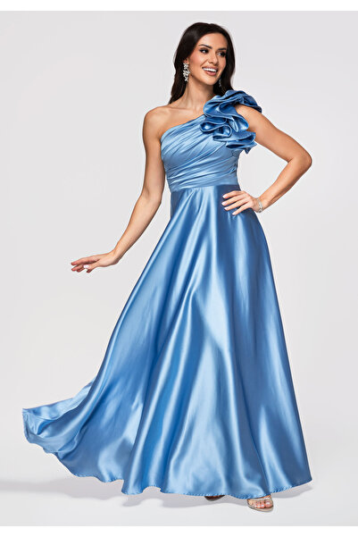 Larica Γυναικείο Μάξι Φόρεμα Ασύμμετρο με Ντραπέ LA-OM-DLR362 Μπλε