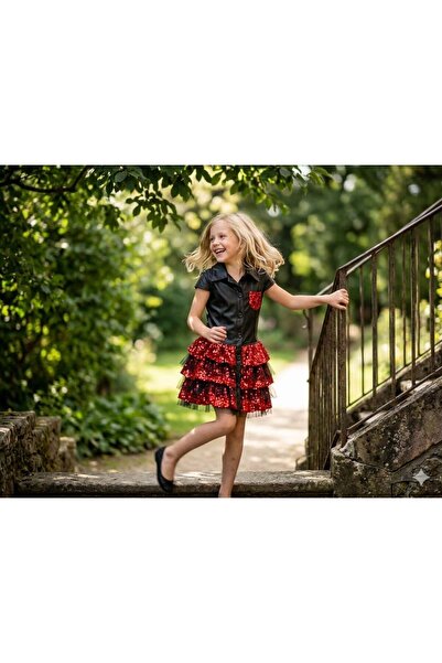 Hilal Akıncı Kids Κοριτσίστικο φόρεμα με μαύρη ψεύτικη δερμάτινη λεπτομέρεια ...