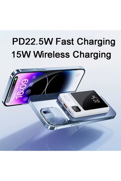 pukotech Magsafe Powerbank Dijital LED Ekranlı Kablosuz Şarj Özellikli Powerbank 22.5W 10.000mAh Siyah