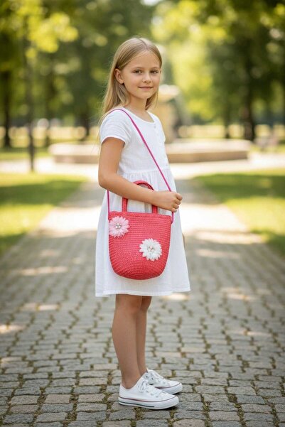 Aware Time Ψάθινη τσάντα χιαστί για κορίτσια με αξεσουάρ