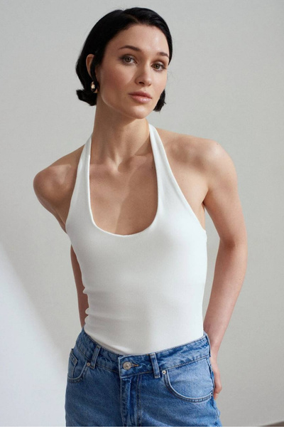 Windy Island Kadın Halter Yaka %95 Pamuk Çift Kat Crop Top Body