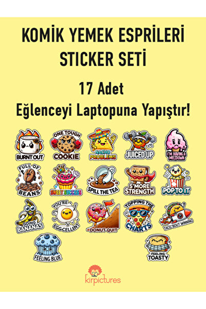 Kirpictures Komik İngilizce Yemek Esprileri Sticker Seti Laptop ve Telefon Çı...