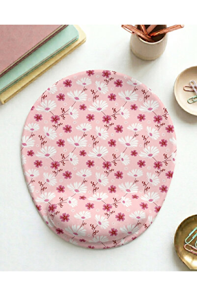 matizya Pembe Çiçek Desenli Bilek Destekli Mousepad – 19x24 cm Ergonomik Kaym...